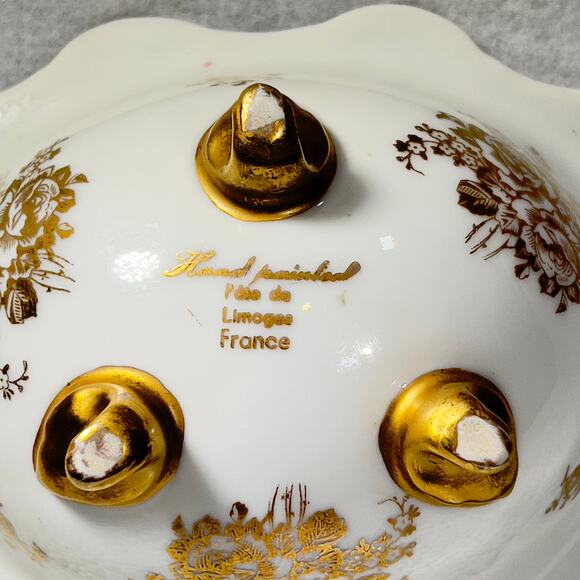Pate de Limoges Hand Painted Porcelain Gold Dish Made in France Victorian Gold - Picture 4 of 12
